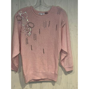 Jason Maxwell Pink Silver Sequin Crew Neck Sweater Small